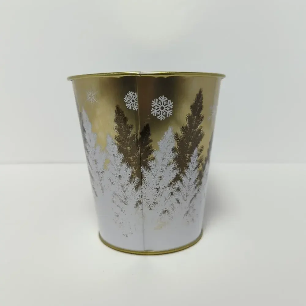 Winter Forest Oval Metal Planter, Centerpiece or Gift Basket Container